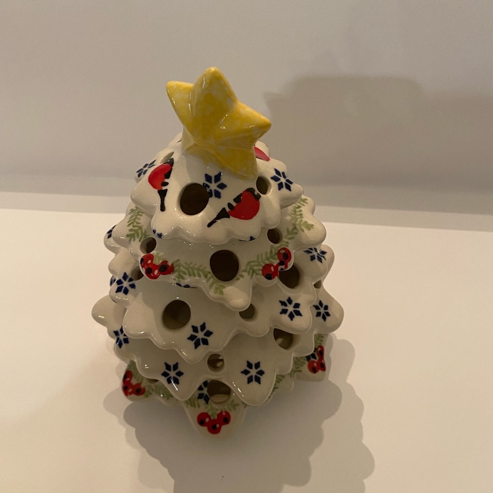 Boleslawiec Polish Pottery Christmas Tree Tea Light Candle - Picture 3 of 4